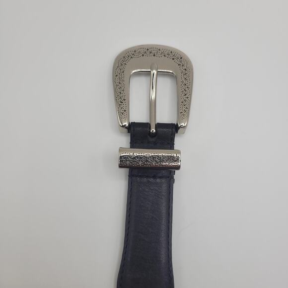 Black Leather Belt Mens 36 Silver Western Buckle Textured Concho Cowboy Rodeo - Picture 5 of 7